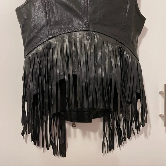 NWT Sisley The Rock Club Faux Leather Fringe Moto Vest Size XS - Picture 7 of 9